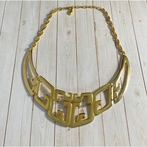 Vintage Tortolani Necklace Abstract Shiny Gold Tone Bib Designer 15.5 inches - Picture 3 of 8